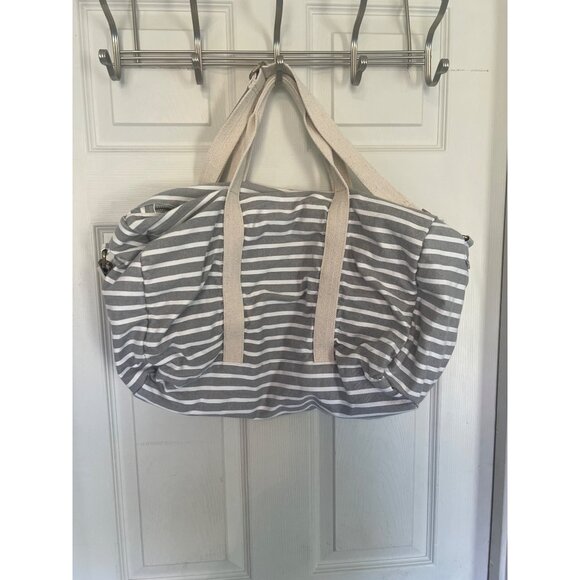 Know Supply Blue Striped Cotton Canvas Weekender Duffle Bag - Picture 4 of 10